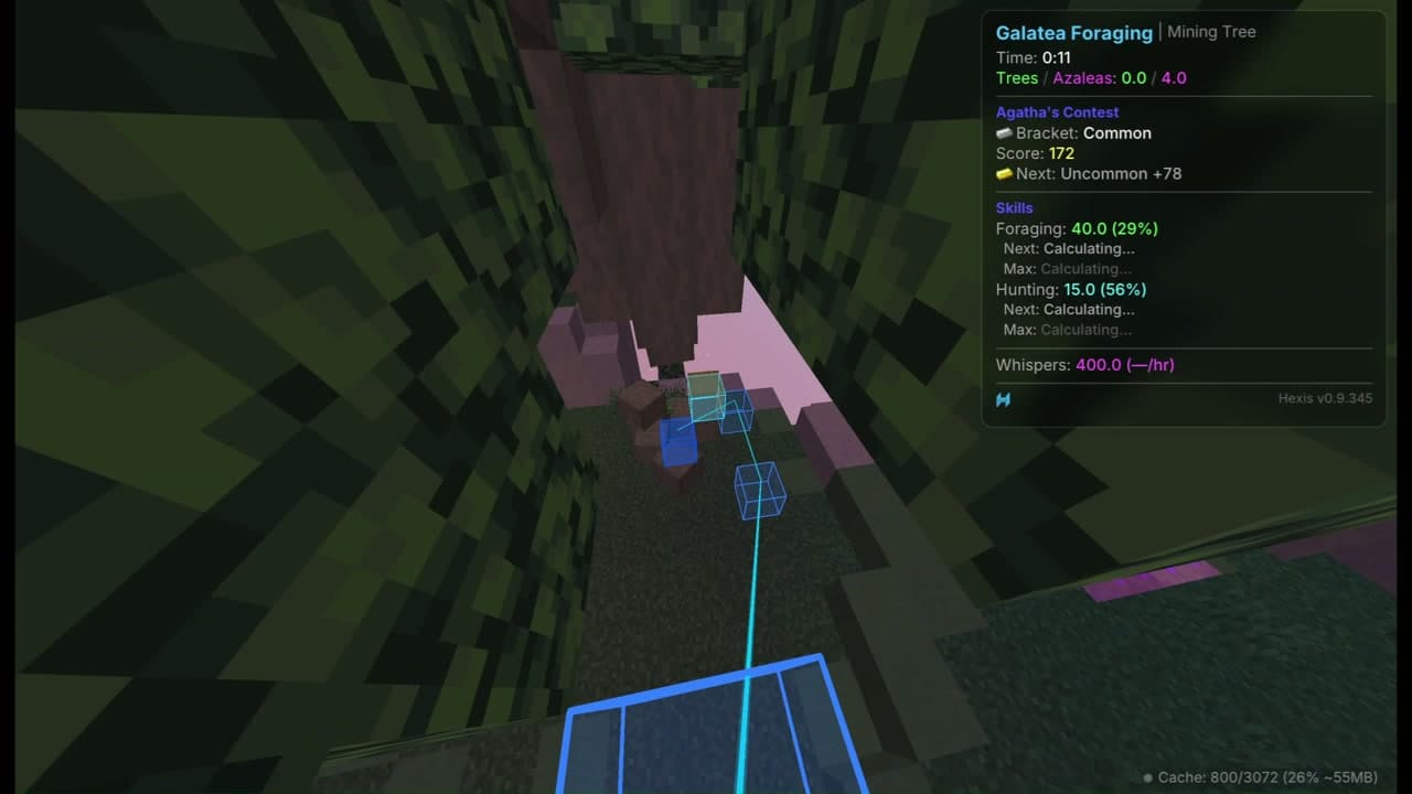 Hexis running a foraging script with the in-game HUD open