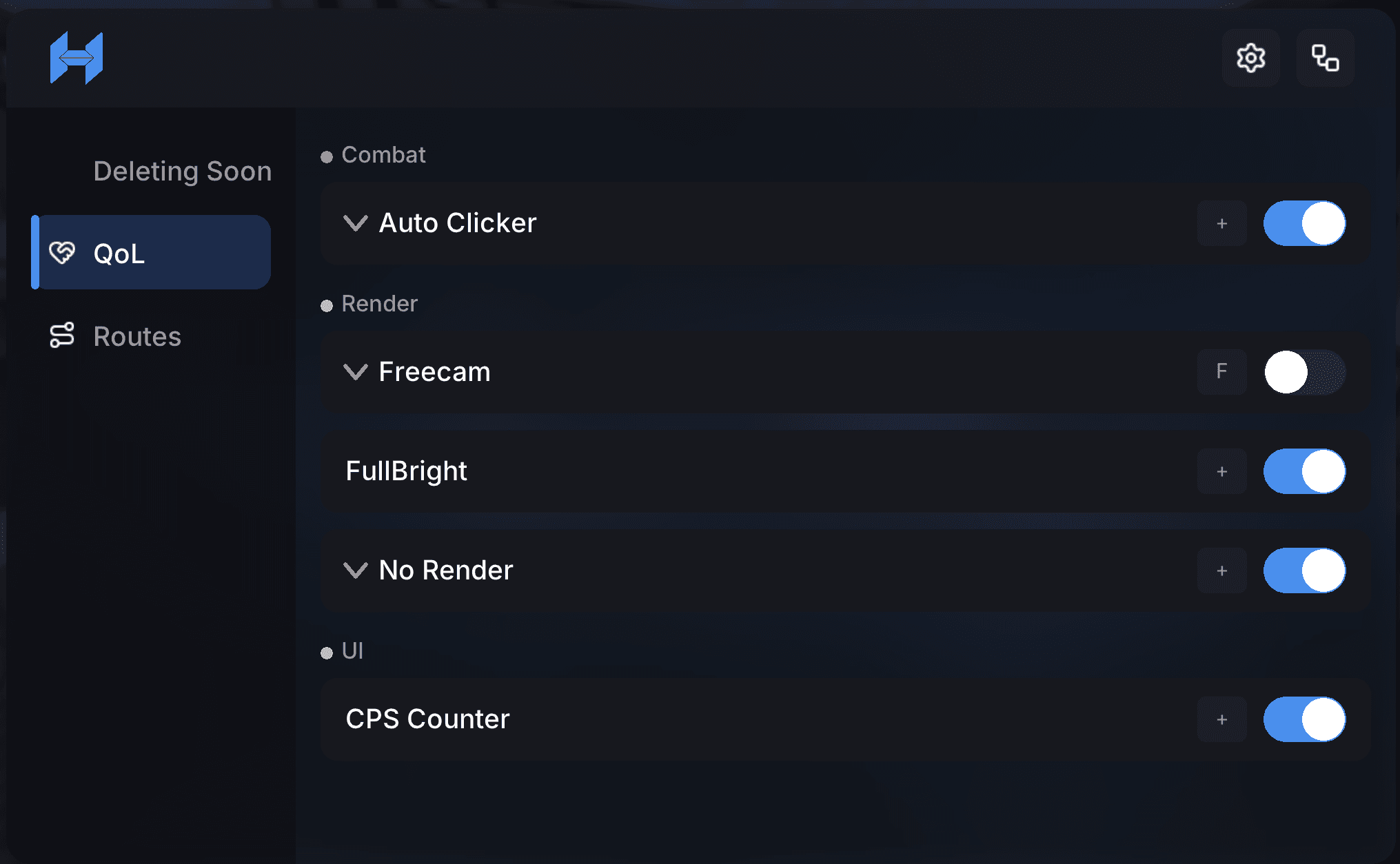 The Hexis menu in game